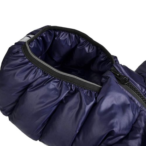Canada Goose Navy Blue Hooded Quilted Puffer Jacket with Gray Stripe Details