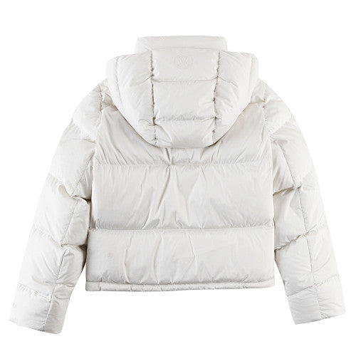 Lululemon Ivory White Hooded Quilted Puffer Jacket with Tonal Logo