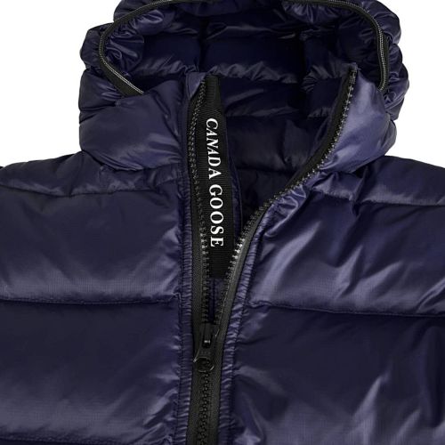 Canada Goose Navy Blue Hooded Quilted Puffer Jacket with Gray Stripe Details
