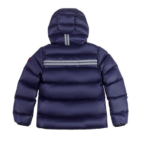 Canada Goose Navy Blue Hooded Quilted Puffer Jacket with Gray Stripe Details