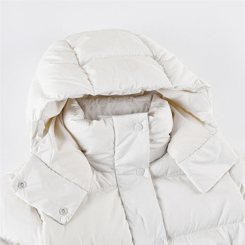 Lululemon Ivory White Hooded Quilted Puffer Jacket with Tonal Logo