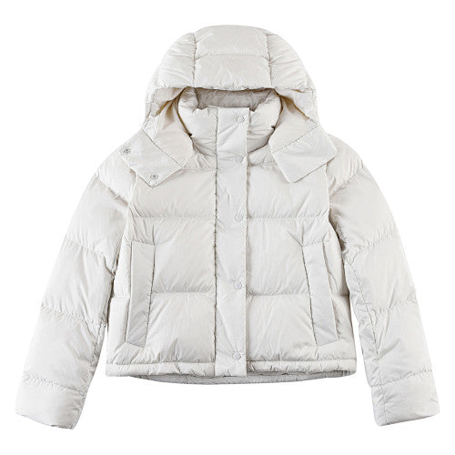 Lululemon Ivory White Hooded Quilted Puffer Jacket with Tonal Logo