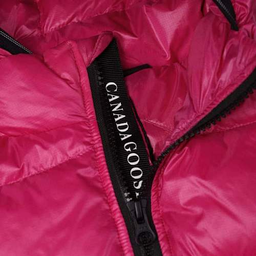Canada Goose Fuchsia Pink Hooded Quilted Puffer Jacket with Gray Stripe Details