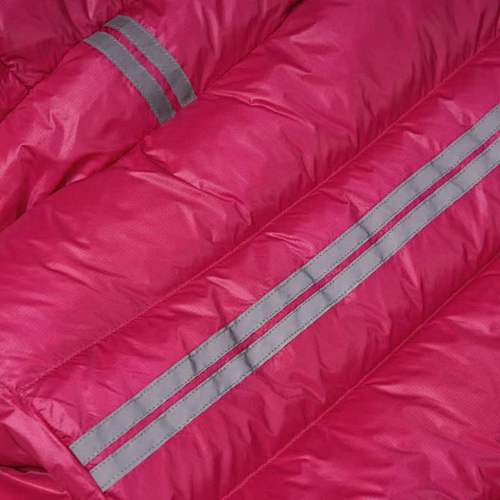 Canada Goose Fuchsia Pink Hooded Quilted Puffer Jacket with Gray Stripe Details