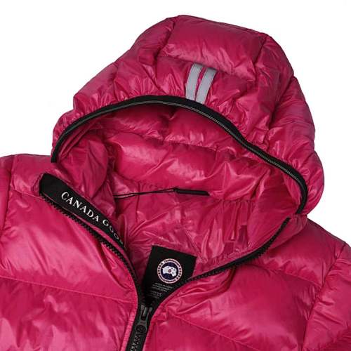 Canada Goose Fuchsia Pink Hooded Quilted Puffer Jacket with Gray Stripe Details