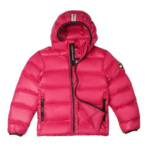 Canada Goose Fuchsia Pink Hooded Quilted Puffer Jacket with Gray Stripe Details
