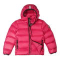 Canada Goose Fuchsia Pink Hooded Quilted Puffer Jacket with Gray Stripe Details