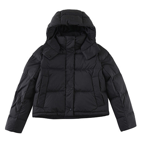Lululemon Black Hooded Quilted Puffer Jacket with Tonal Logo