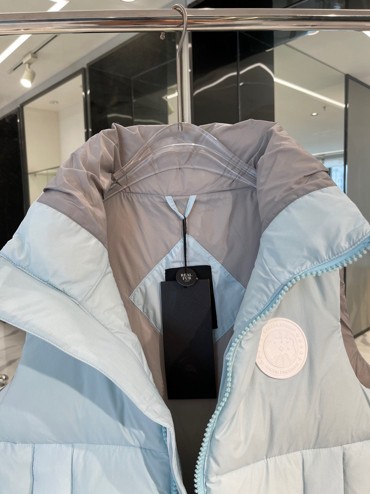 Canada Goose Ice Blue Quilted Puffer Vest with White Badge