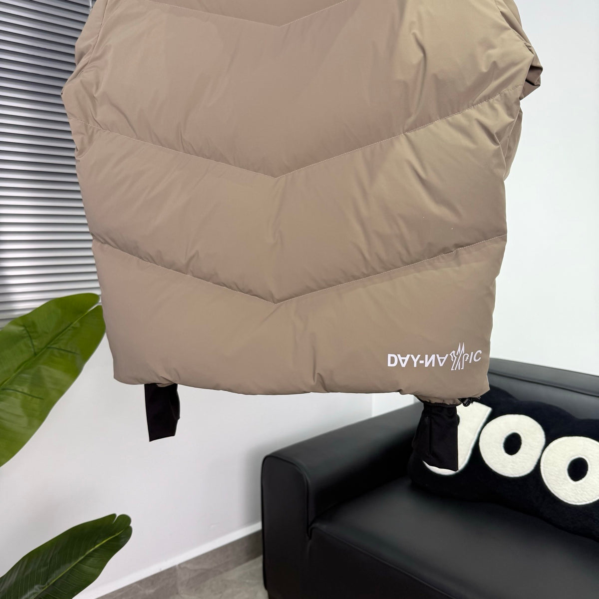Moncler Taupe Beige Hooded Puffer Jacket with Chevron Quilting