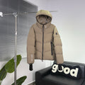 Moncler Taupe Beige Hooded Puffer Jacket with Chevron Quilting