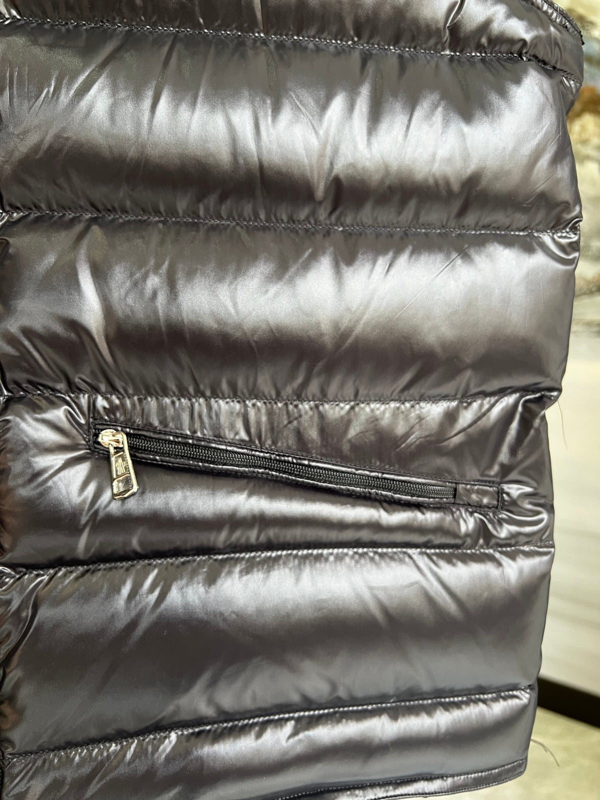 Moncler Black Glossy Quilted Puffer Vest with Zip Pockets