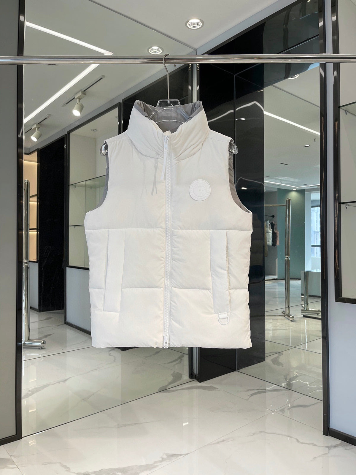 Canada Goose White Quilted Puffer Vest with Tonal Chest Badge