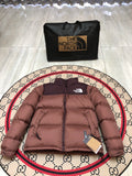 The North Face Dusty Rose and Burgundy Colorblock Stand-Collar Puffer Jacket