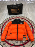 The North Face Orange and Black Colorblock Stand-Collar Puffer Jacket