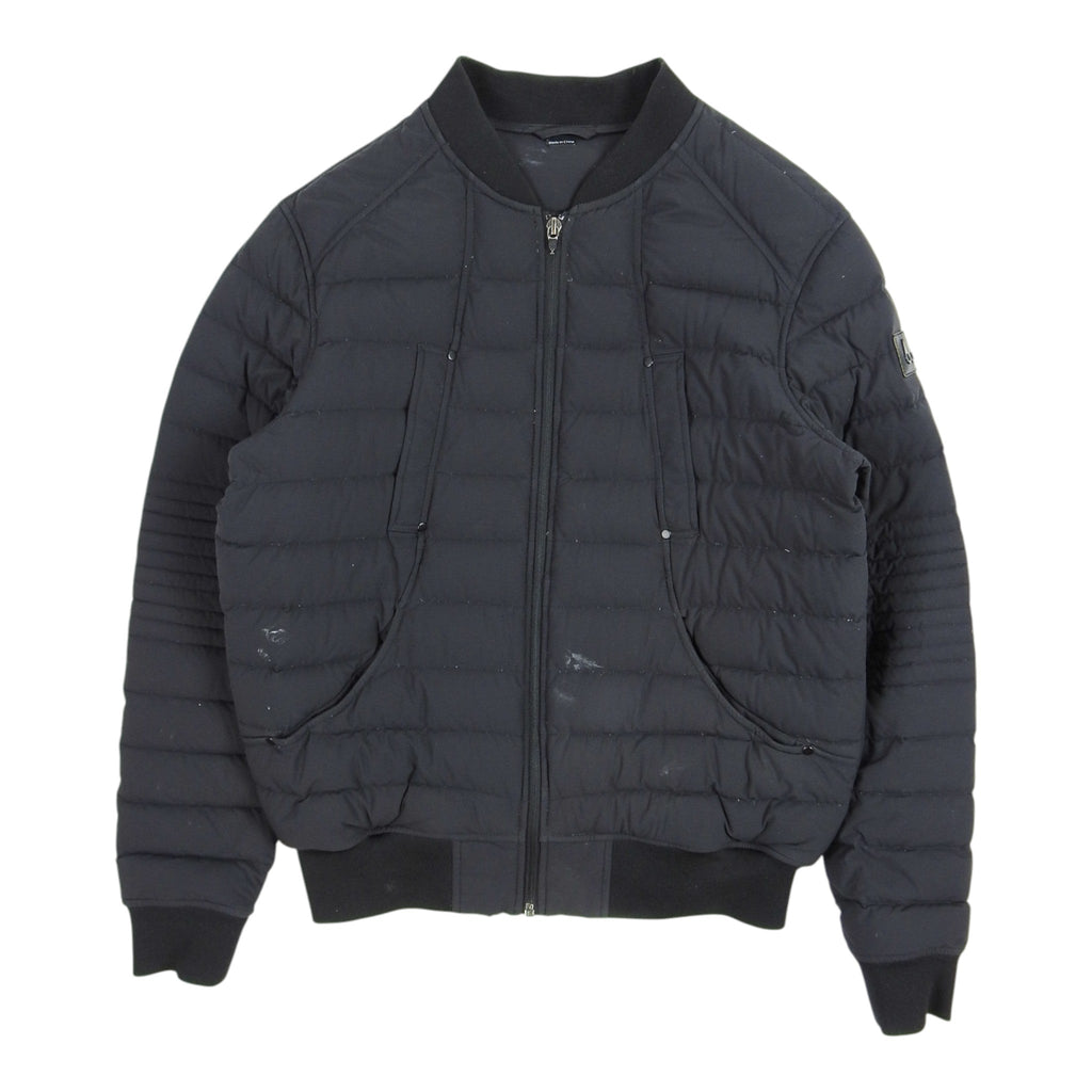 Moose Knuckles Charcoal Gray Quilted Bomber Jacket with Ribbed Trim