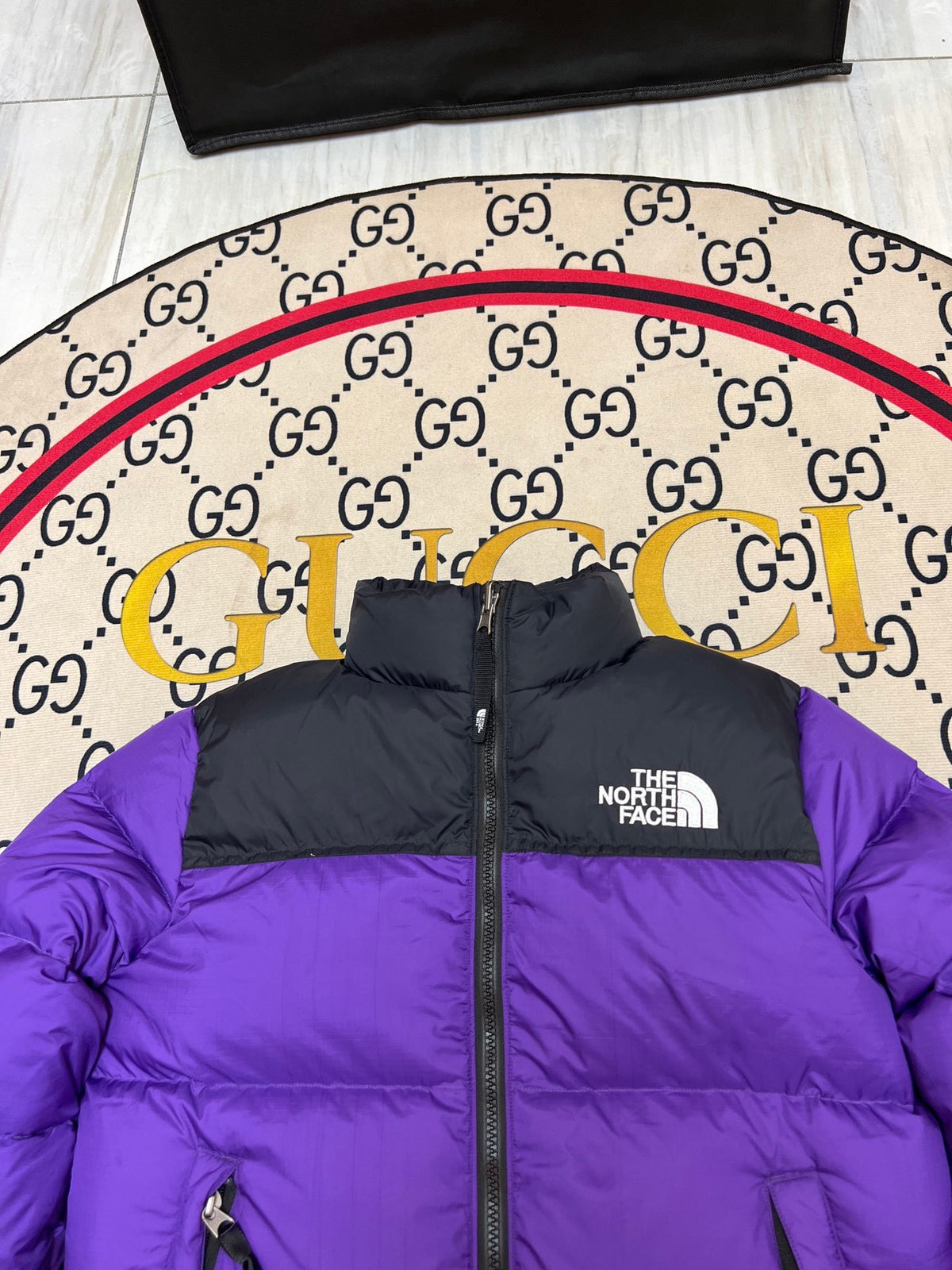 The North Face Purple and Black Colorblock Stand-Collar Puffer Jacket