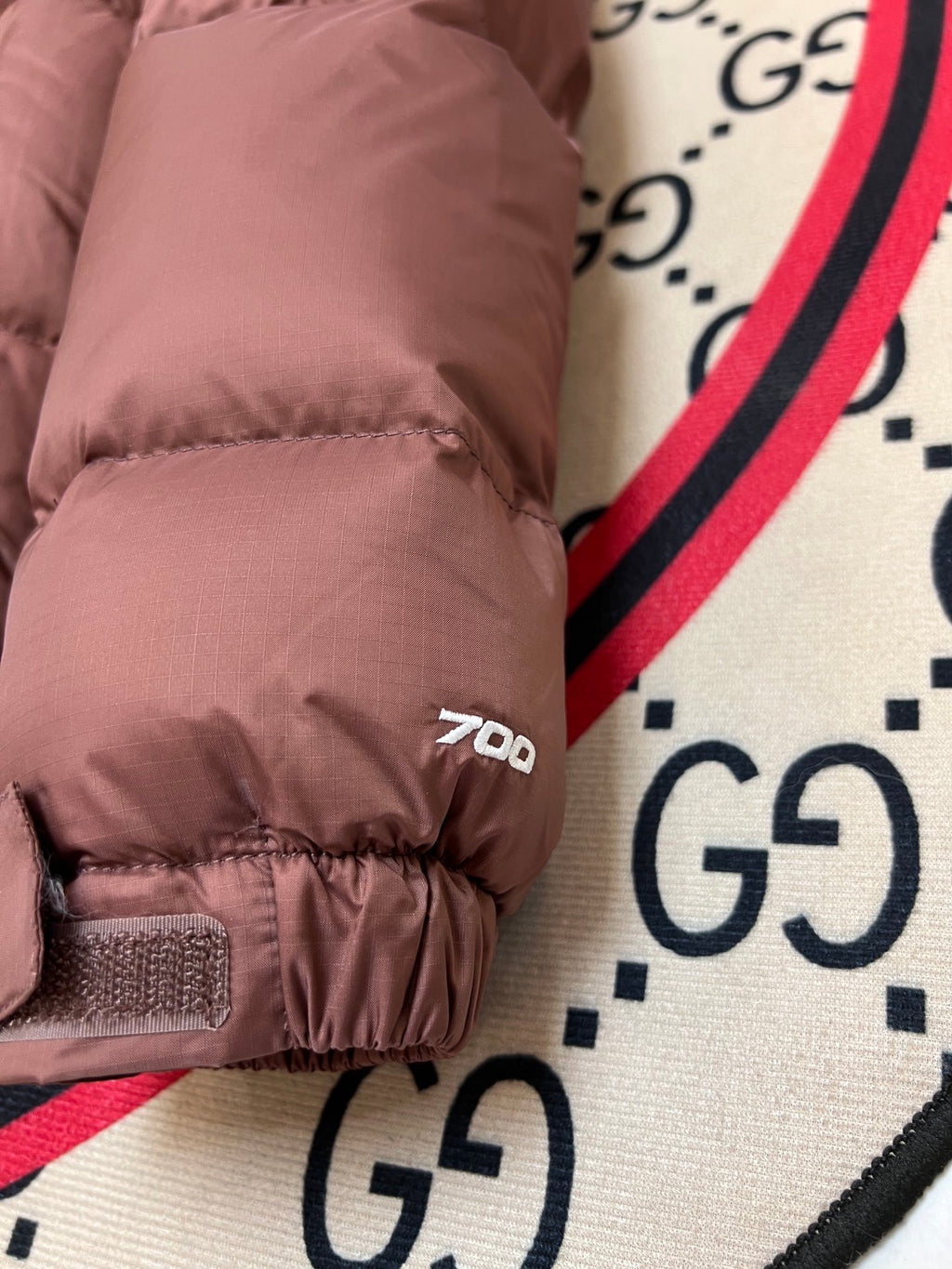 The North Face Dusty Rose and Burgundy Colorblock Stand-Collar Puffer Jacket