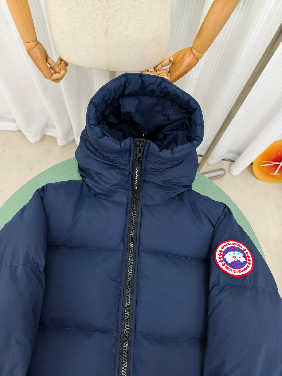 Canada Goose Navy Blue Hooded Puffer Jacket with Contrast Back Detail