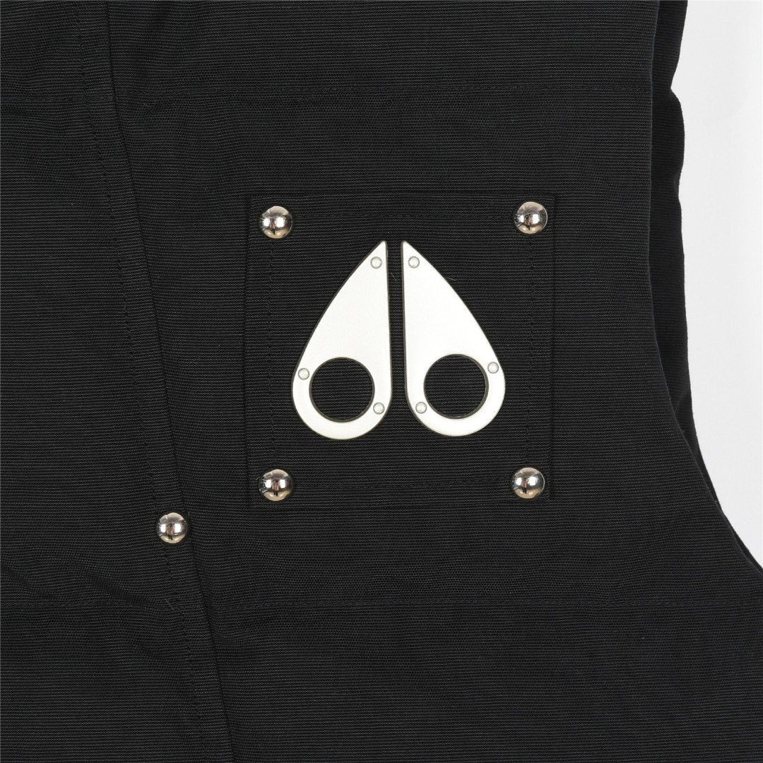 Moose Knuckles Black Quilted Puffer Vest with Silver-Tone Studs