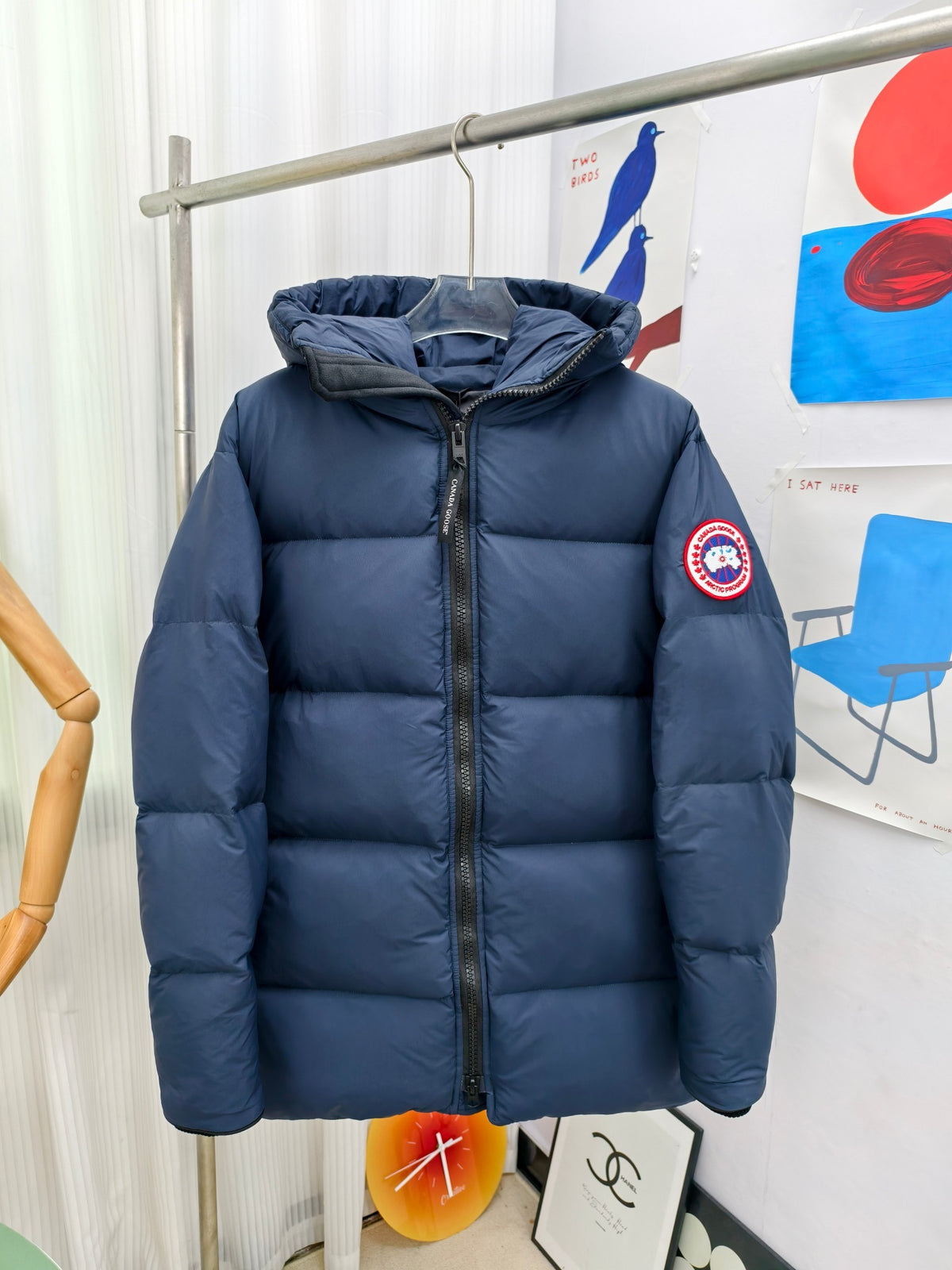 Canada Goose Navy Blue Hooded Puffer Jacket with Contrast Back Detail