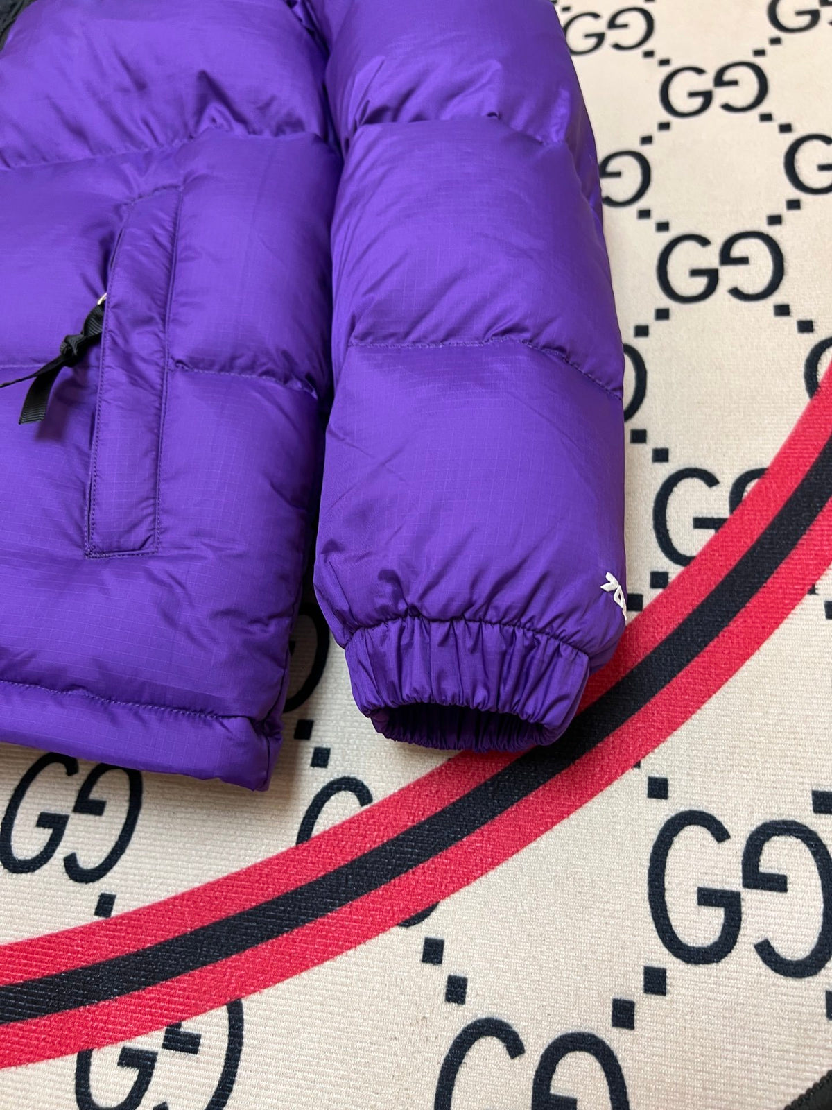 The North Face Purple and Black Colorblock Stand-Collar Puffer Jacket