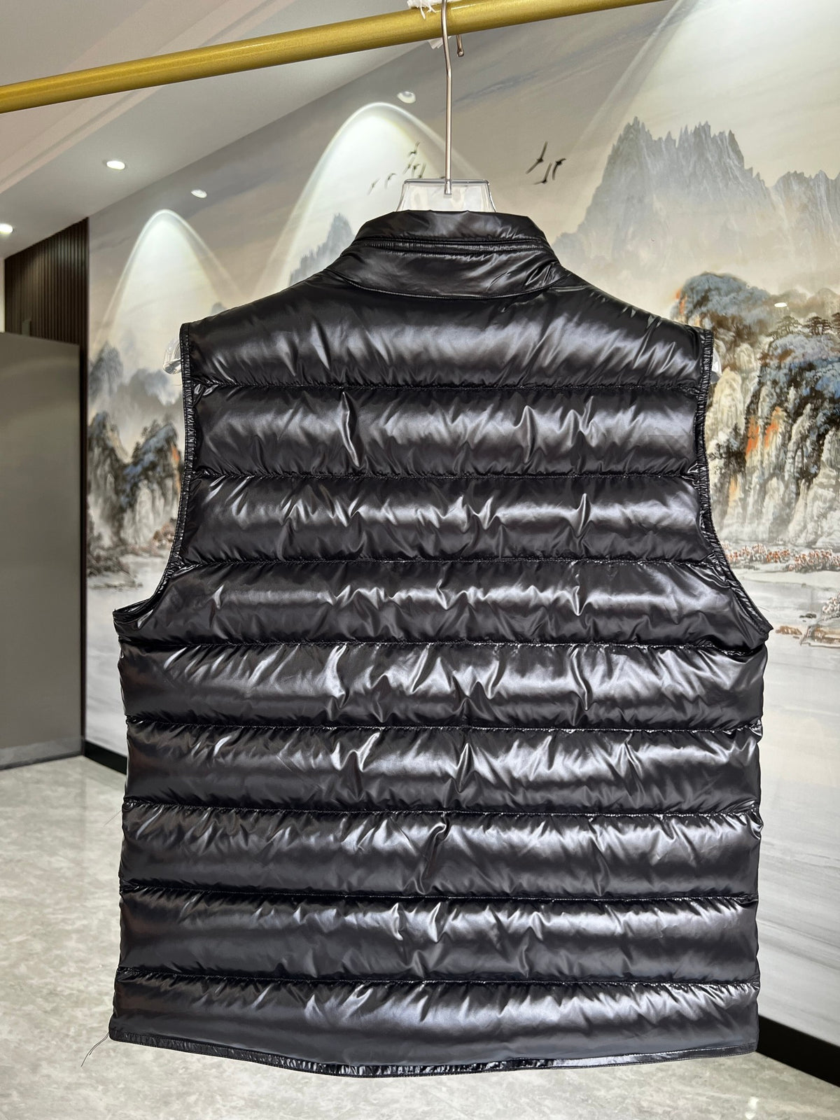 Moncler Black Glossy Quilted Puffer Vest with Zip Pockets