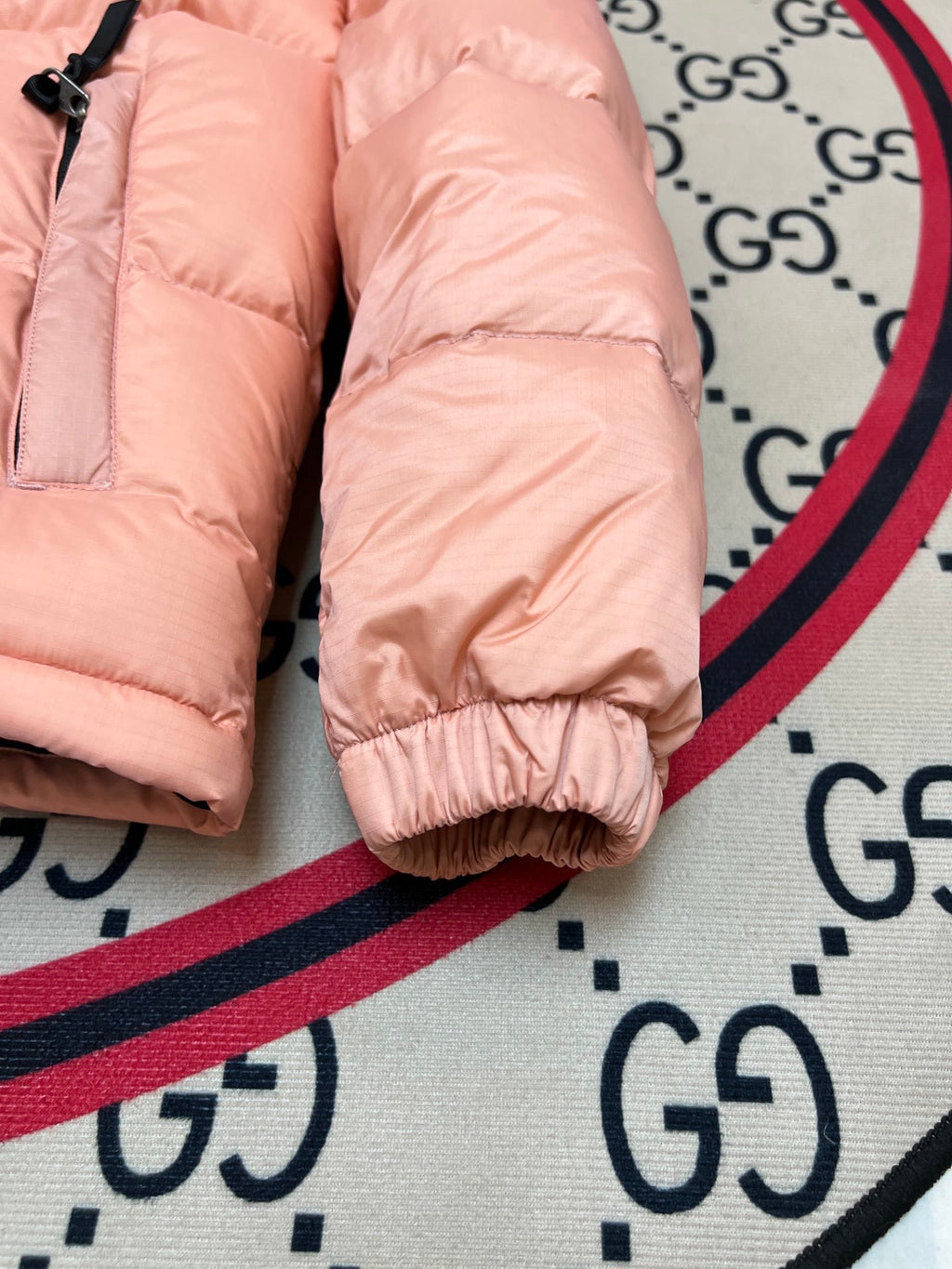 The North Face Peach Pink and Black Colorblock Stand-Collar Puffer Jacket