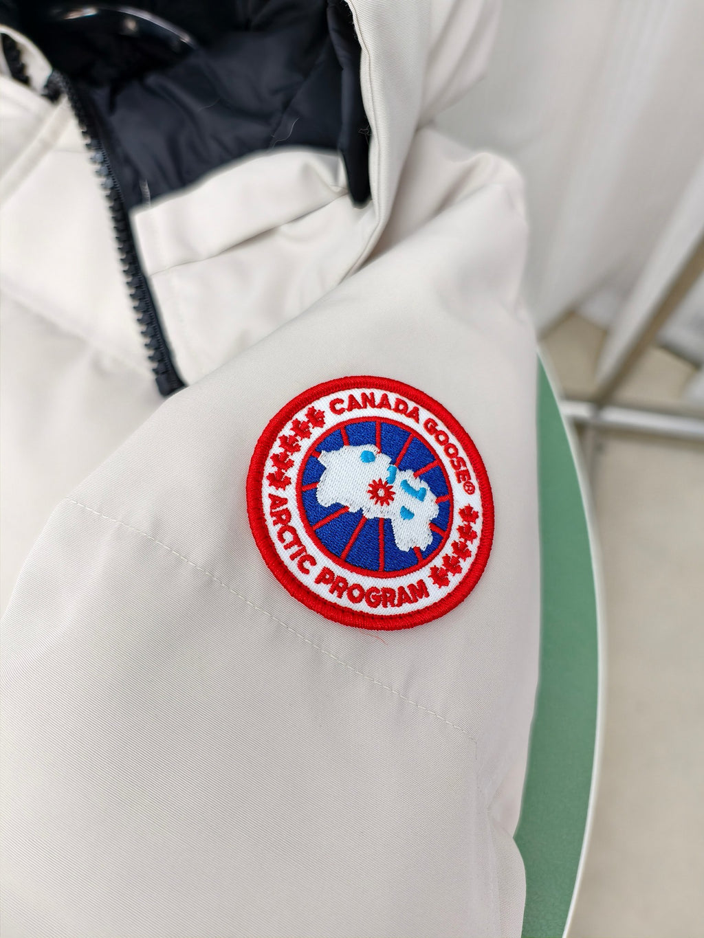 Canada Goose Ivory White Hooded Quilted Puffer Jacket with Plush Trim