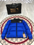 The North Face Royal Blue and Black Colorblock Stand-Collar Puffer Jacket