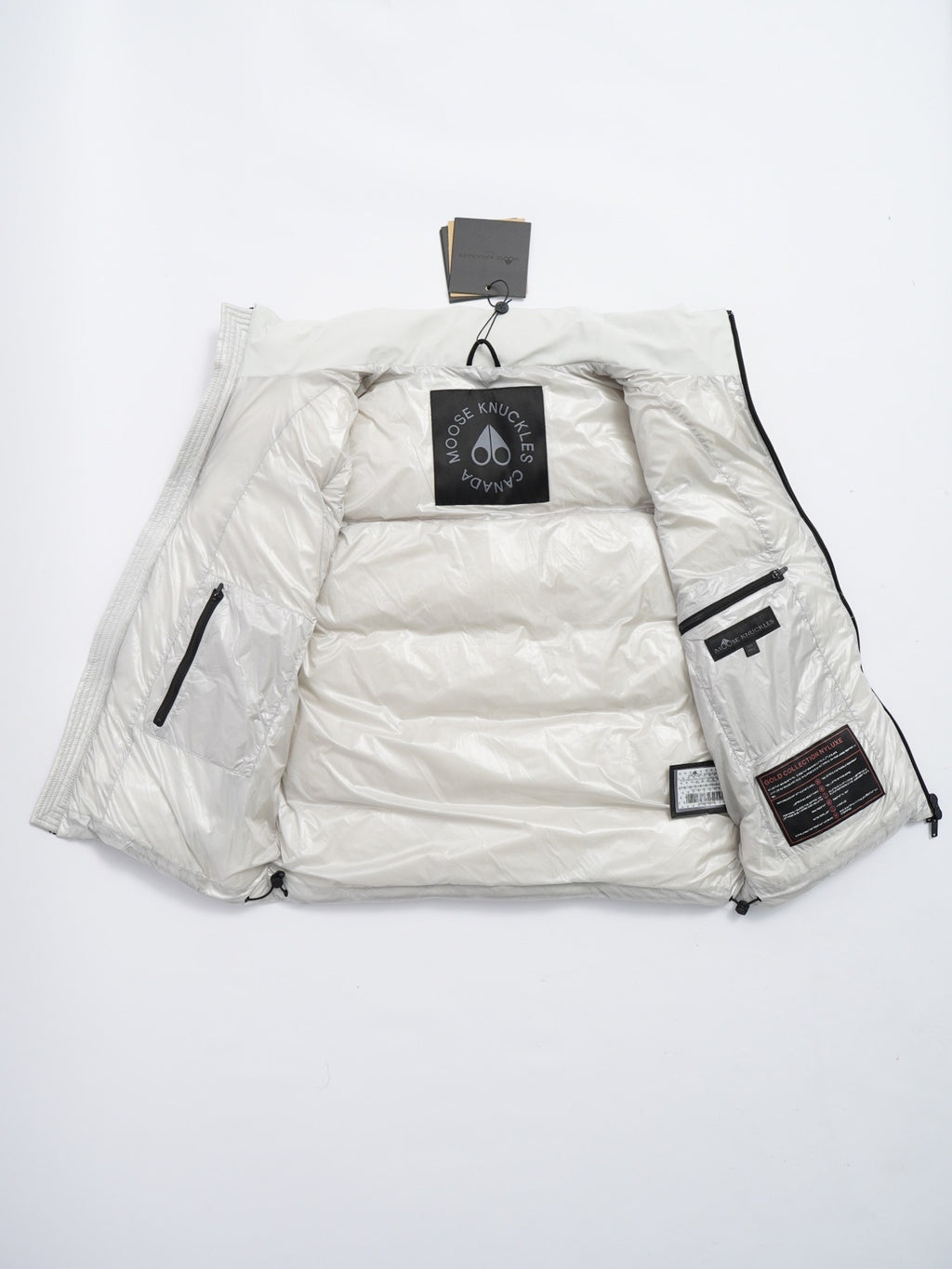 Moose Knuckles White Quilted Puffer Vest with Metal Logo