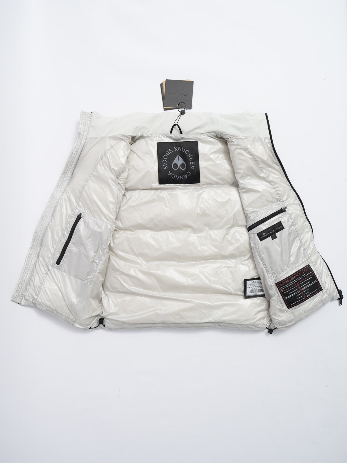 Moose Knuckles White Quilted Puffer Vest with Metal Logo