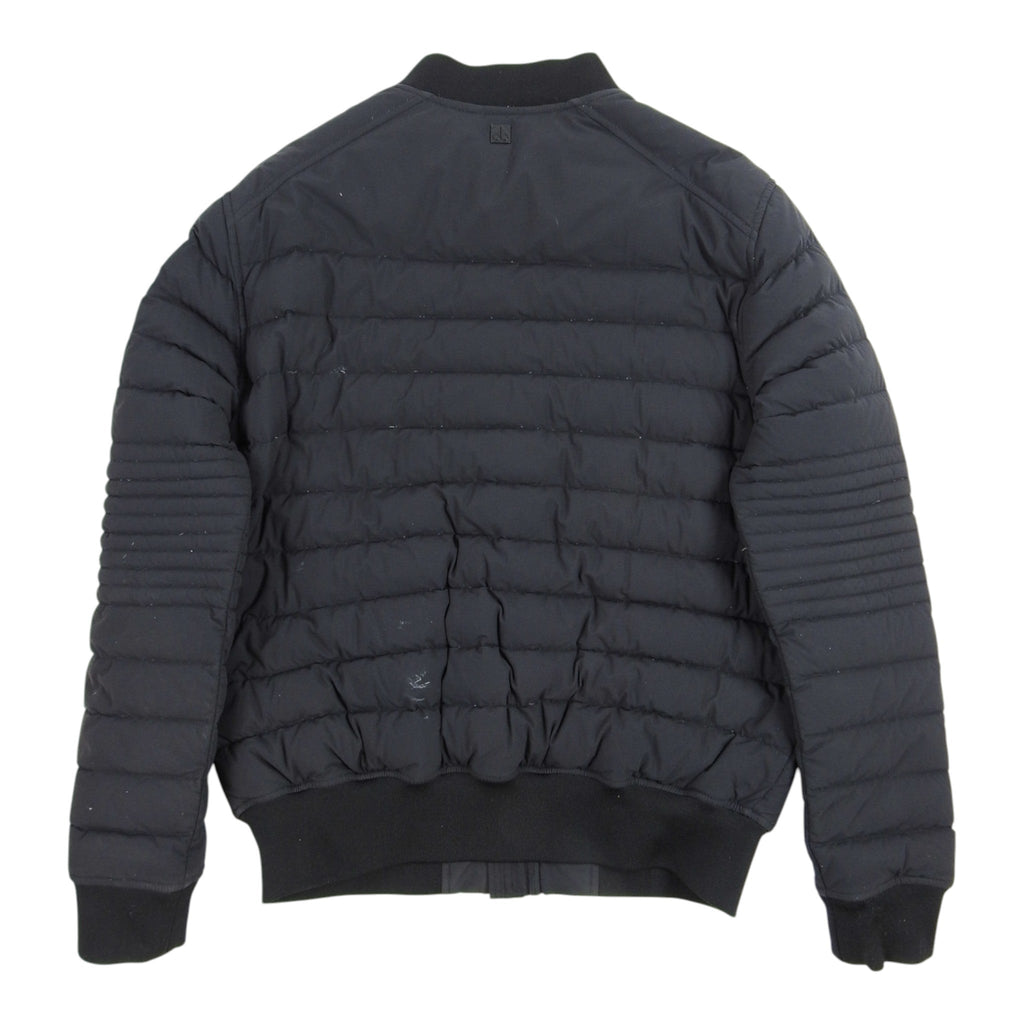 Moose Knuckles Charcoal Gray Quilted Bomber Jacket with Ribbed Trim