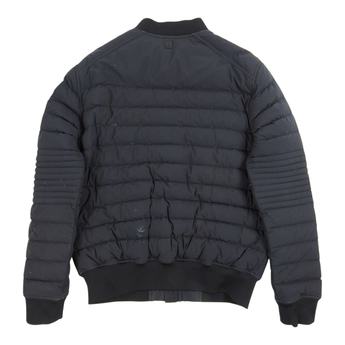 Moose Knuckles Charcoal Gray Quilted Bomber Jacket with Ribbed Trim