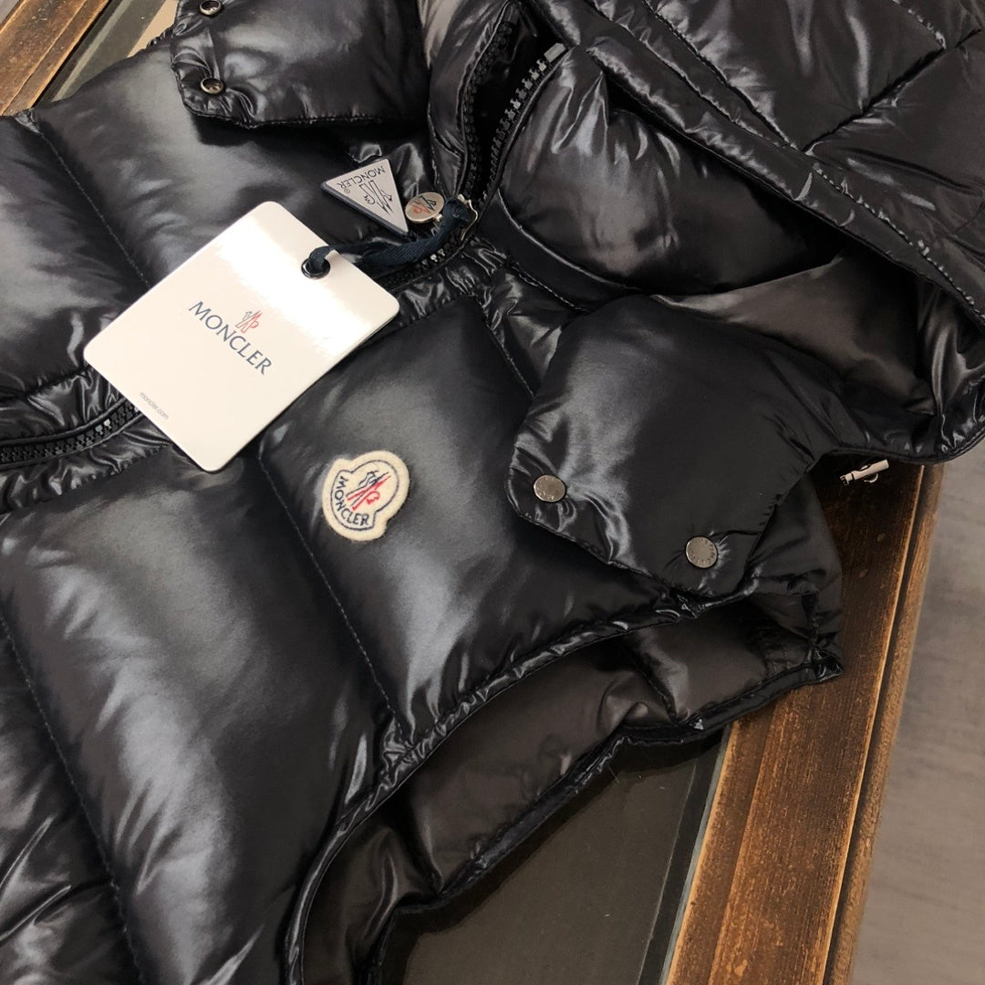 Moncler Black Glossy Hooded Quilted Puffer Vest