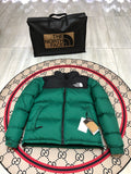 The North Face Emerald Green and Black Colorblock Stand-Collar Puffer Jacket