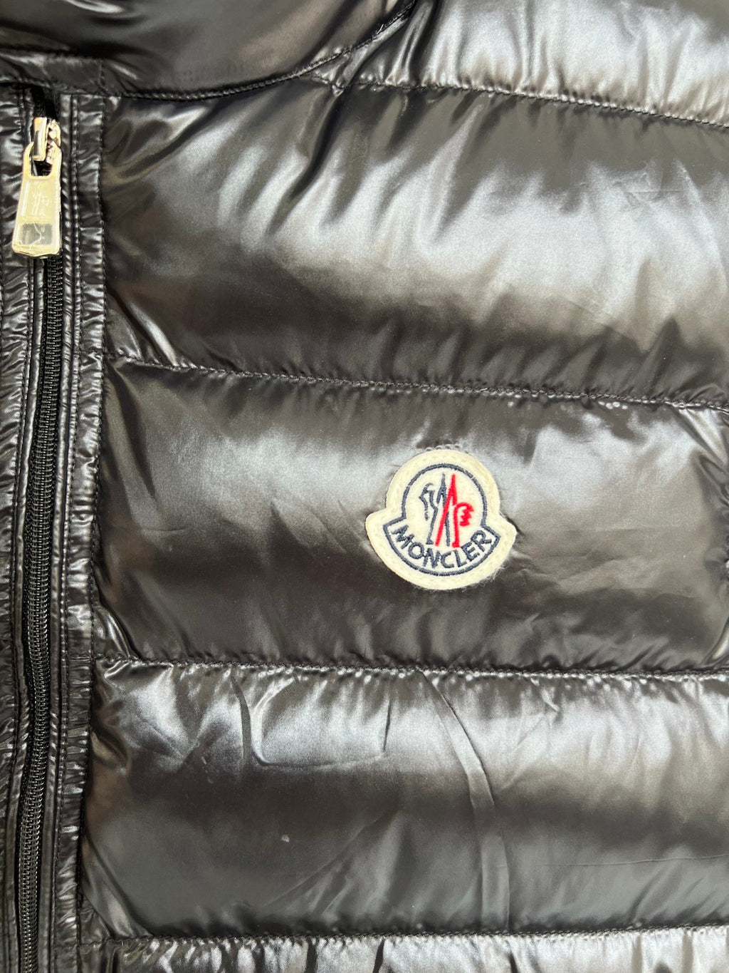 Moncler Black Glossy Quilted Puffer Vest with Zip Pockets