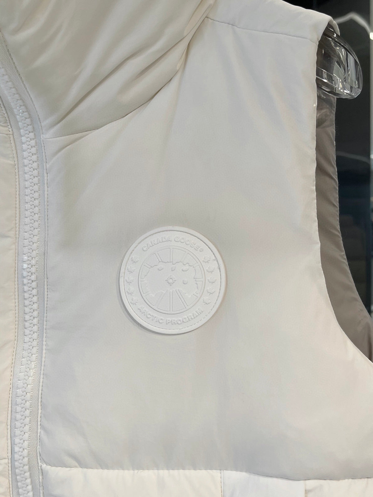 Canada Goose White Quilted Puffer Vest with Tonal Chest Badge