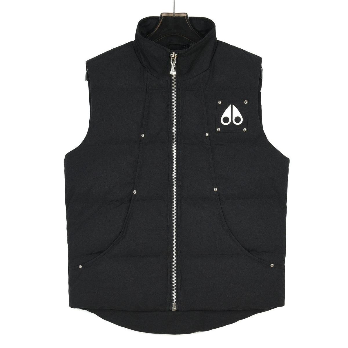 Moose Knuckles Black Quilted Puffer Vest with Silver-Tone Studs