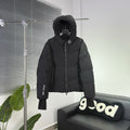 Moncler Black Hooded Puffer Jacket with Chevron Quilting
