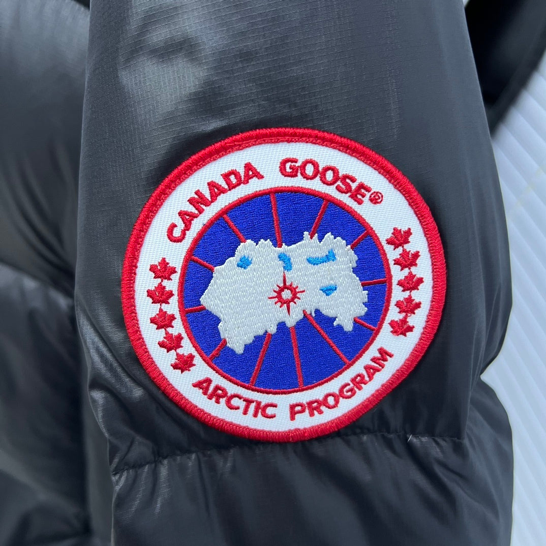 Canada Goose Black Hooded Quilted Puffer Jacket with Red Logo Badge