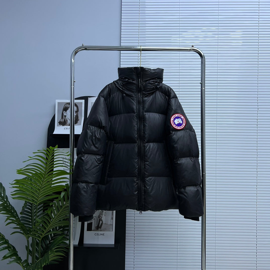 Canada Goose Black Hooded Quilted Puffer Jacket with Red Logo Badge