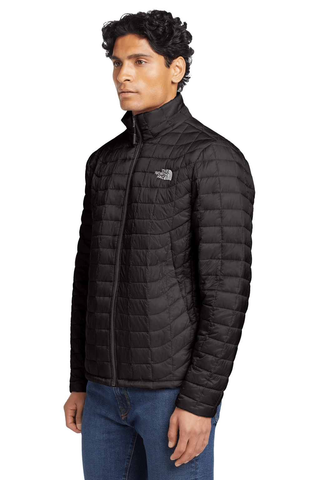 The North Face Black Stand-Collar Grid-Quilted Zip Jacket
