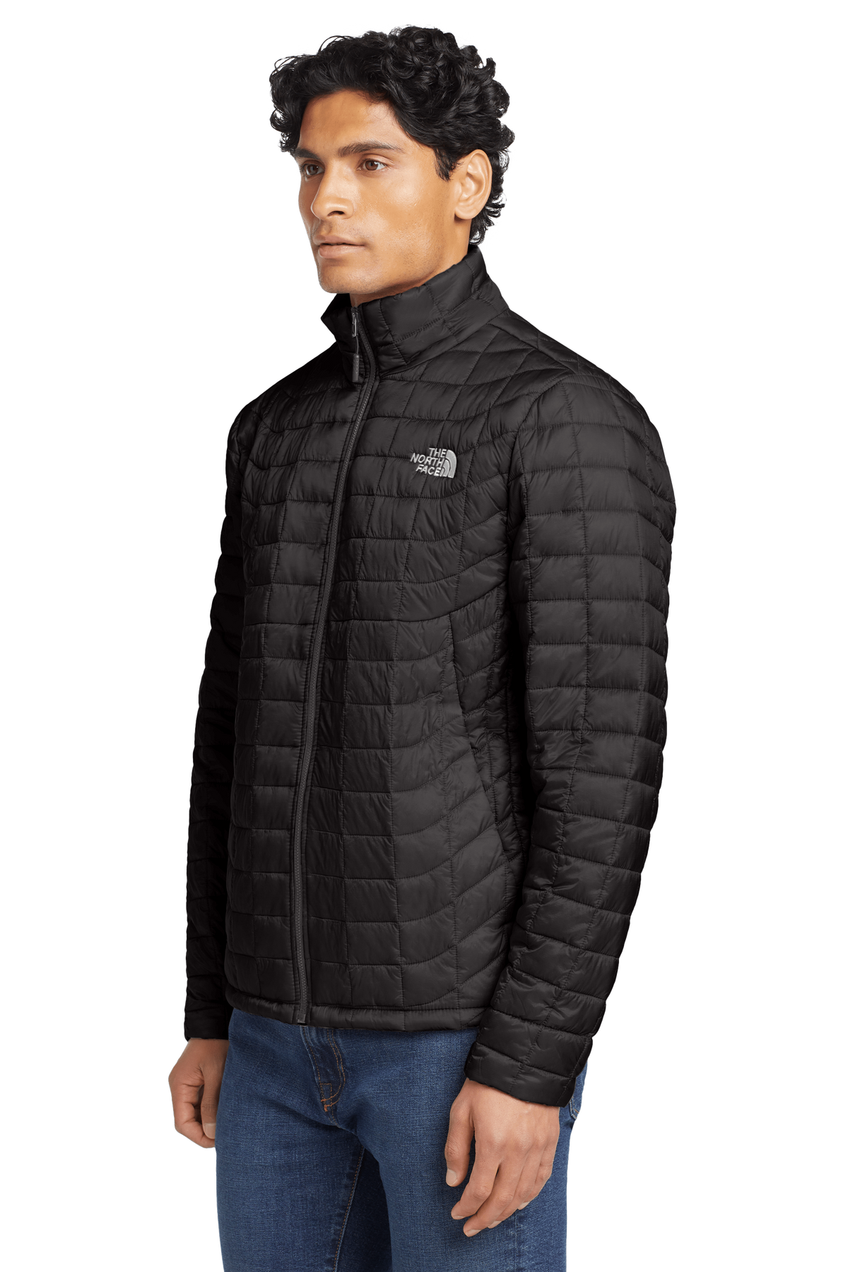 The North Face Black Stand-Collar Grid-Quilted Zip Jacket