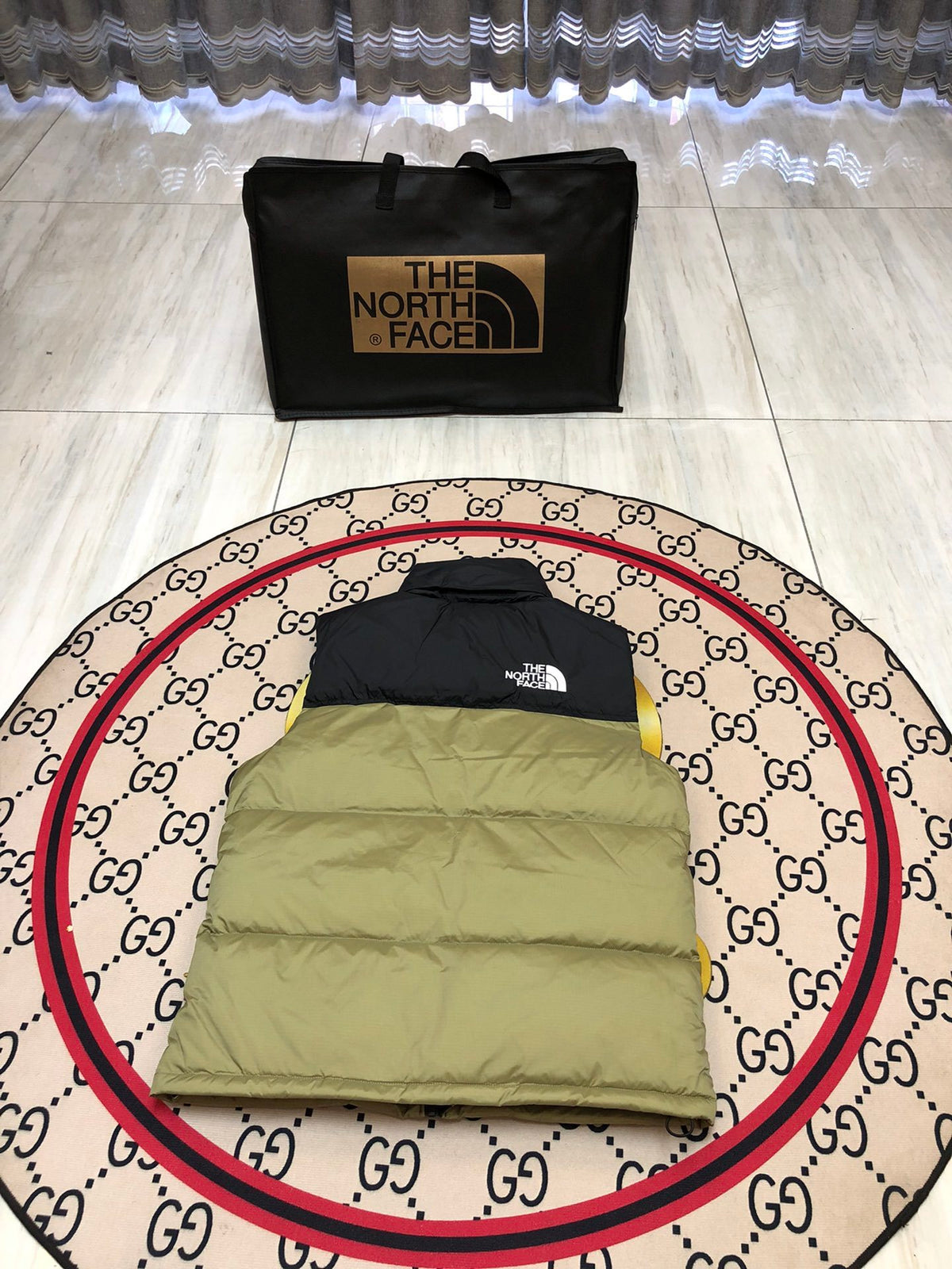 The North Face Olive Green and Black Colorblock Puffer Vest