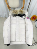 Canada Goose Ivory White Hooded Quilted Puffer Jacket with Plush Trim