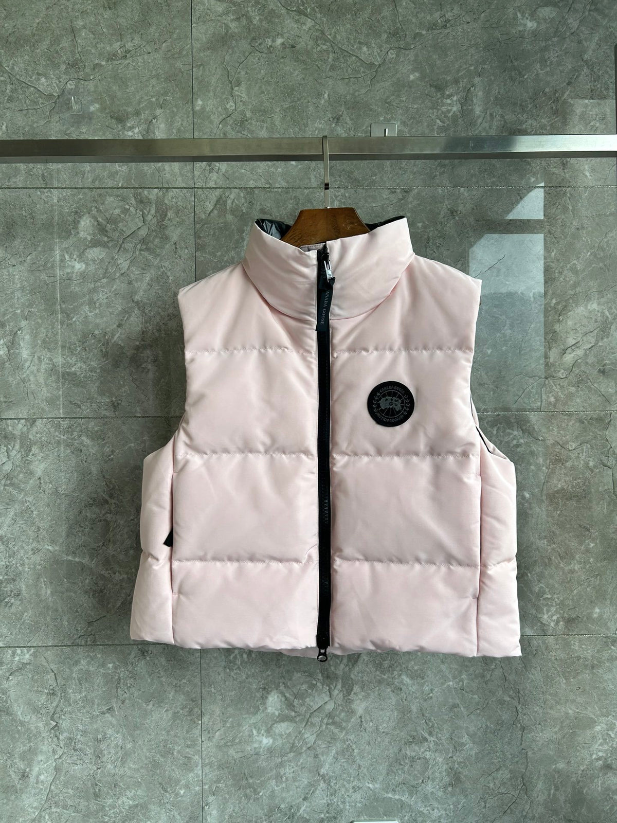 Canada Goose Pale Blush Pink Quilted Puffer Vest with Black Badge