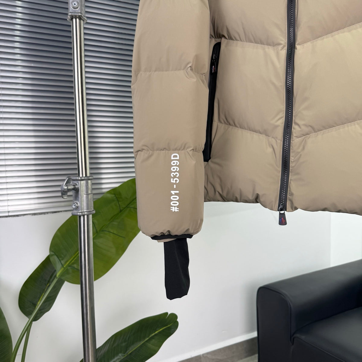 Moncler Taupe Beige Hooded Puffer Jacket with Chevron Quilting