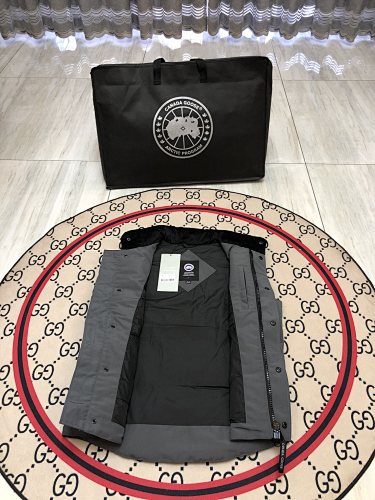Canada Goose Charcoal Gray Quilted Puffer Vest with Red Logo Badge