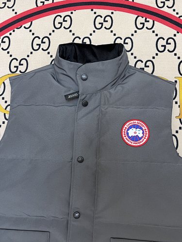 Canada Goose Charcoal Gray Quilted Puffer Vest with Red Logo Badge
